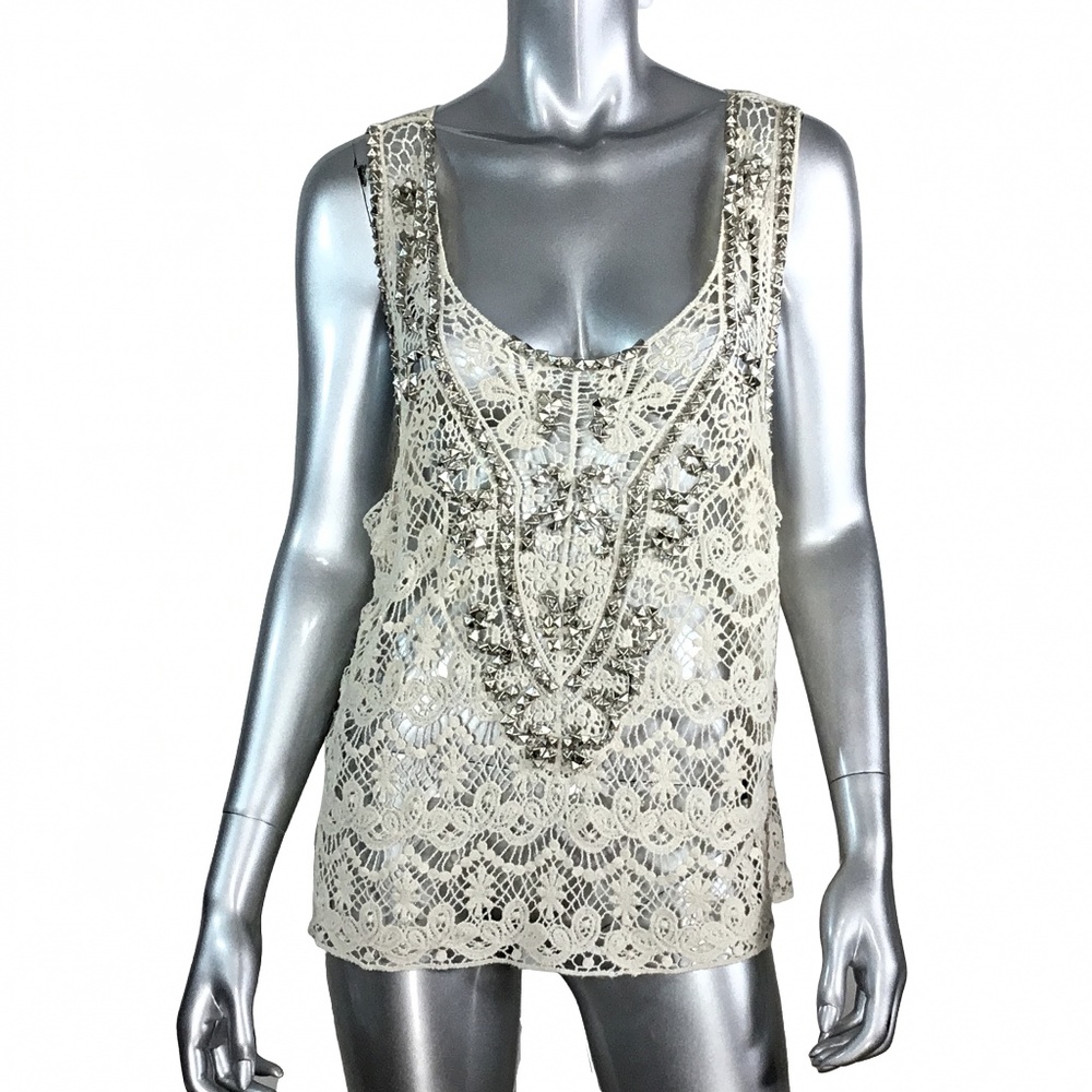 Filtre Cream Crochet Embellished Tank Top Medium
